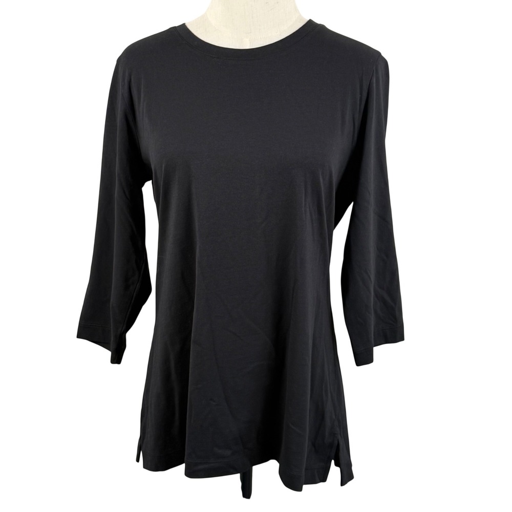 Wild Palms Women S 3/4 Sleeve Crew Neck Tee Black Slub Jersey Cotton Minimalist